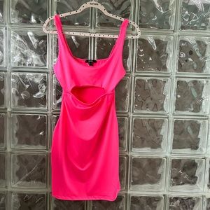 Pretty Little Thing bodycon dress with cutout detail. Neon Pink Size L NWT